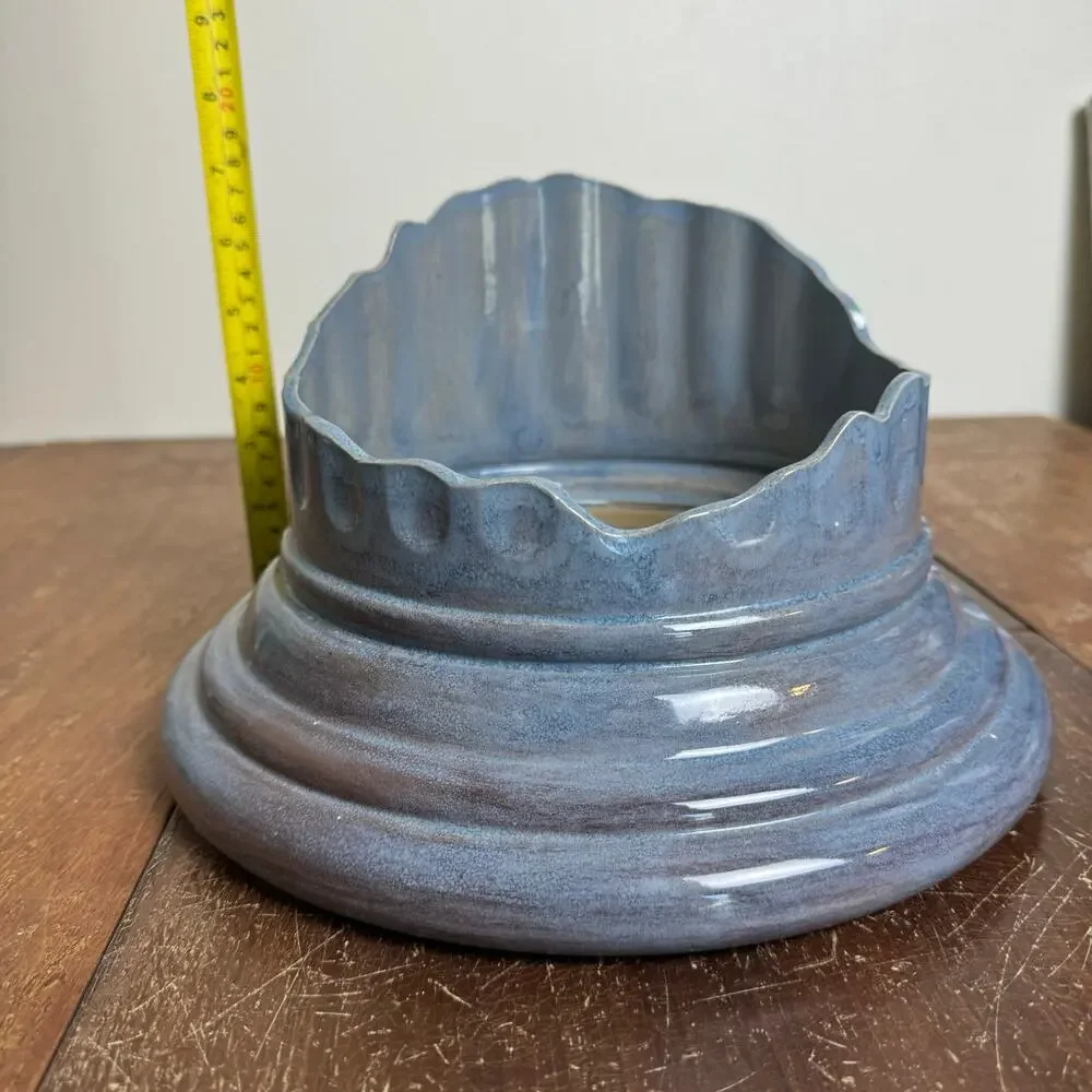 Blue Glazed Ceramic Fluted Column Pedestal Base Planter Greek Roman Style‎ 12in